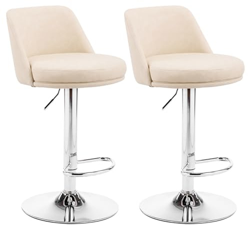 LEADZM Barhocker 2er Set in PU-Leder (Beigeweiß) | Barhocker Höhenverstellbar in PU-Leder, Barstuhl 2er Set, Bar Stool, Küchenhocker, für Bar Küche Theke Café