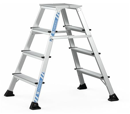 Zarges klappbares Arbeitspodest XLstep P (2 x 4 Stufen, 40 x 30 cm, aus Stahl, eloxierte Holme, beidseitig begehbar, platzsparend, Ideal für Montage-, Wartungs- und Reparaturarbeiten) 40103