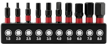 JOVYTH Set 10 Punte Esagonali H1.5–H8.0, Set Cacciavite Esagonale Magnetico Lunghezza 25mm, Punte S2 (Metrico)