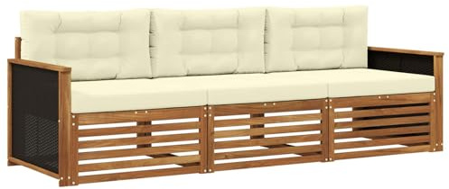 vidaXL Outdoor-Sofagarnitur mit Kissen 3 pcs Natur und Creme Polyester, Outdoor Lounge, Moderne Ecksofa, Gartenmöbel, Terrassen-Sitze, Komfortables Set für Wohnräume