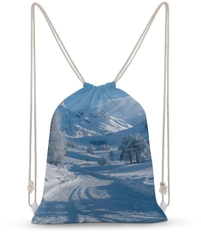 MXZERFKGLA Drawstring Backpack Sports Gym Bags Snow Covered Slopes Drawstring Bags for Men Women Beach Bag String Bag