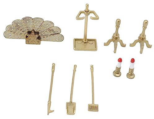 Keenso Set per Caminetto per Casa delle Bambole Accessori per Mobili in Miniatura in Resina 8 Pezzi Decorazione per Caminetto Neoclassico per Collezionisti di Esposizioni per Soggiorno di Casa delle