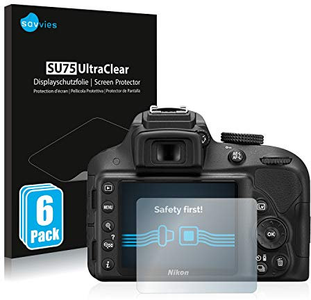 Savvies 6 Stück Schutzfolie für Nikon D3300 Displayschutz-Folie Ultra-Transparent