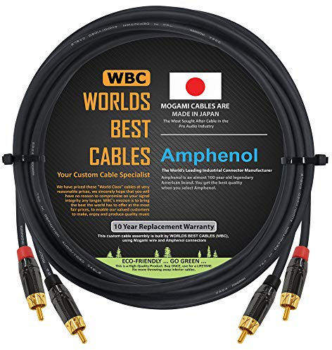 2.5 Meter RCA Cable Pair - Made with Mogami 2964 High-Definition Audio Interconnect Cable and Amphenol ACPL Black Chrome Body, Gold Plated RCA Connectors (2 cables for left and right channels)