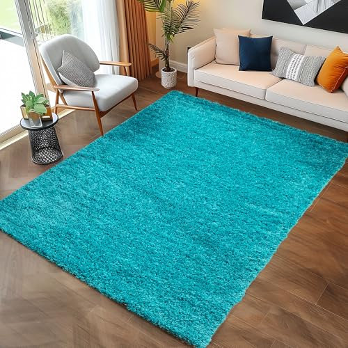 Carpettex Shaggy-Teppich, Hochflor, Wohnzimmer, Florhöhe 3 cm, einfarbig, Türkis, 160 x 230 cm