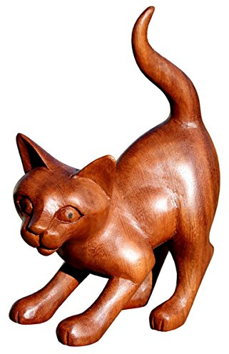 Wogeka Kleine Katze Holz Tier Cat Figur Holz Tiere Dekoration Handarbeit Schnitzerei Geschenk-Idee Katze62
