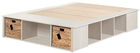 South Shore 11833 Avilla Full Storage Bed with Baskets, Winter Oak and Rattan