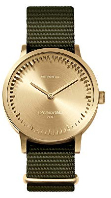 LEFF amsterdam - T32 - Armbanduhr - Gehäuse aus Messing - Grünes Nylon Armband - Ø 32mm - Quarzuhrwerk