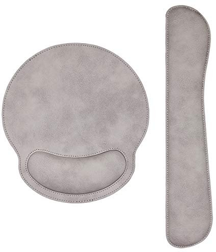 RICHEN Ergonomische PU-Leder-Handballenauflage und Mauspad mit Handgelenkstütze, Memory-Schaum-Set für Computer/Laptop, Gaming und Büro, bequem für einfaches Tippen und Schmerzlinderung (grau-weiß)