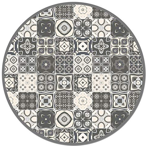 Panorama Vinylteppich - Modell Hydraulic Fliesen Vintage Grau Runde 150x150 cm - Verschiedene Größen - Deko Küche, Läufer und Outdoor