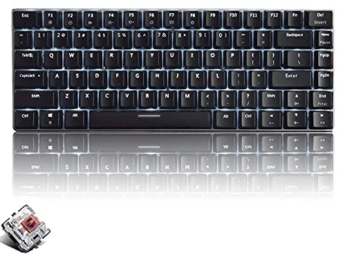Mechanical Keyboard, USB Cable Wired Gaming Keyboard, White LED Backlit, 82 Keys Anti-Ghosting Compact Ergonomic Computer Keypad, Comfortable Durable and Quick Responsive(Brown Switches, Black)