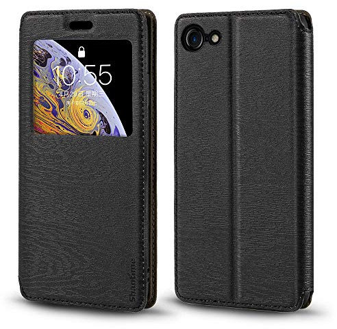 Coque à Rabat en Cuir PU avec Fenêtre Visible et Aimant Invisible Compatible avec iPhone 7, Étui Intelligent à Affichage Clair (Noir)