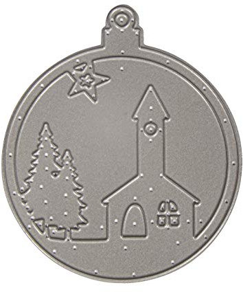 Rayher Stanzschablone Weihnachtskugel Kirche, 6,5 cm ø, für Papiergestaltung, Kartengestaltung, Scrapbooking und vieles mehr, Prägeschablone Weihnachten, Stahl, 50235000, Natur