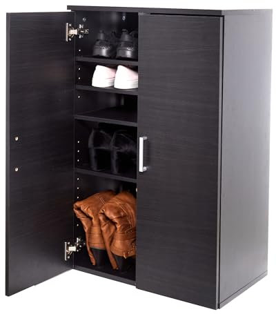 Iris Ohyama, Zapatero/Zapatero con estante / Zapatero de madera / Zapatero con 2 puertas y baldas, Diseño,Modular, entrada, dormitorio - Shoe cabinet - SR-6035 - Roble negro