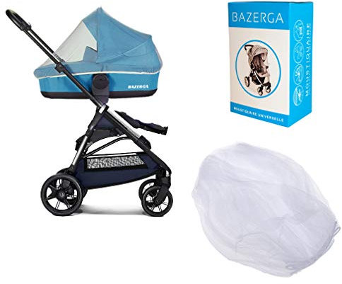 BAZERGA Moustiquaire Poussette Bébé Protection Anti-Insectes pour Poussette, Cosy, Nacelle, Porte-bébé, Siège Auto, Berceaux Portable Et Durable, Offre Une Protection Complète De Notre Enfant (Blanc)