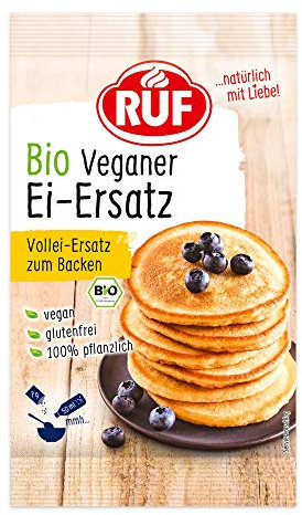 RUF Bio Veganer Ei-Ersatz, 100% pflanzlicher Vollei-Ersatz, Ei-Ersatz-Pulver zum Backen, Kochen, Panieren & für Desserts, entspricht 4 Eiern, 1 x 28g