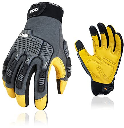 Vgo... 1Paar Sicherheits-Leder-Arbeitshandschuhe, Mechaniker-Handschuhe, Schlaghandschuhe, Rigger-Handschuhe, Anti-Vibration, Heavy Duty (CA7725IP)