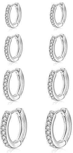 Senteria Kleine Creolen für Damen Kleine Silber Creole S925 Silber 14K Vergoldet CZ Knorpel Huggie Creolen Mehrere Piercing Creole Schlafen 6/8/10/12mm