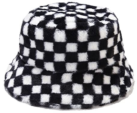 Umeepar Wintermütze aus Kunstfell für Damen, Herren, Schach Schwarz