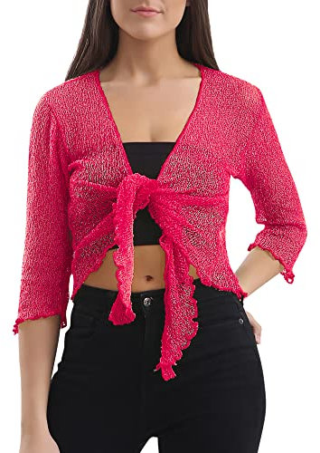 Love My Fashions® Women’s Fish Net Knitted Tie Up Bolero Shrug Top Ladies 3/4 Sleeve One Size Fits All