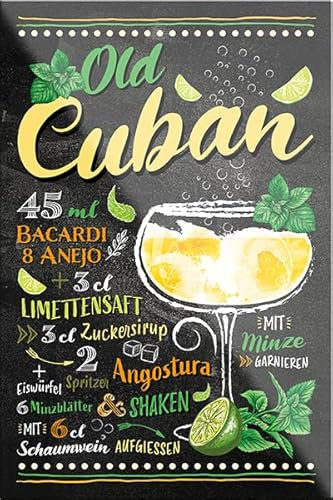 schilderkreis24 – Cocktail Rezept Magnet Alkohol Spirituosen Deko Kühlschrankmagnet Humor Geschenkidee Geburtstag Weihnachten 9x6 cm (Old Cuban)