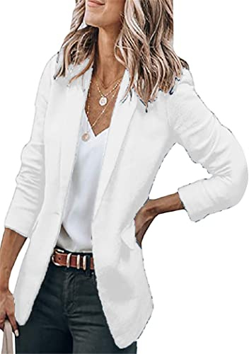 OMZIN Blazer pour Femme Business Manches Longues Revers Avant Ouvert Veste De Travail Blazer avec Poches Blanc XL
