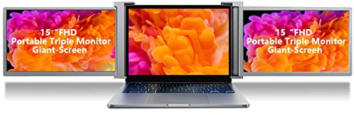 Annadue Triple Moniteur Portable Compatible avec Les Ordinateurs Portables de 15 à 17 Pouces, 15 Pouces FHD 1080P IPS Pliable pour Ordinateur Portable à Double écran D'extension.(Zone Grise)