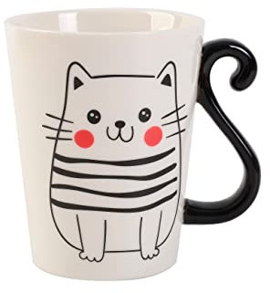 I-TOTAL® - Taza de cerámica con forma de gato, taza para té y café, 11,5 x 10 x 8,5 cm, de cerámica de gato blanco
