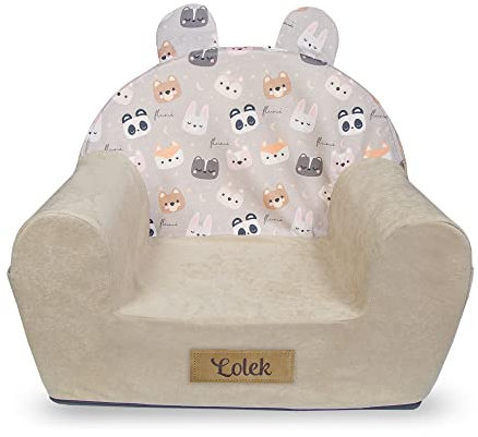 Flumi Kindersessel – Personalisierte Schaum Babysessel - Kindersitz fur Kinderzimmer Spielzimmer – Sessel mit Gravur Kindername (BEIGE+BÄREN)