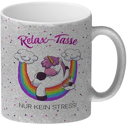 Relax-Tasse Einhorn mit Regenbogen Glitzer-Kaffeebecher