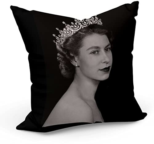 Fabulous Kissen Kissen mit Kissenbezug 40x40 cm Queen Elizabeth II Königin von England Schwarz-Weiß Vintage