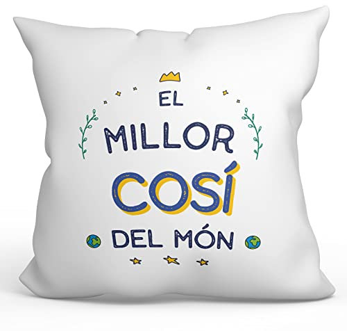 Mugffins Kissen mit Füllung mit Spruch für Cousin - Auf katalanisch - EL Millor del Món - 40 x 40 cm - originelles und lustiges Geschenk