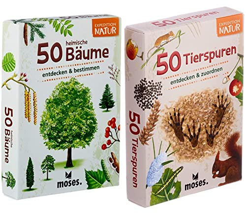 moses. 23407528 Expedition Natur 50 heimische Bäume | Bestimmungskarten im Set | Mit spannenden Quizfragen & MOS09724 Expedition Natur 50 Tierspuren| Bestimmungskarten im Set | Mit Quizfragen