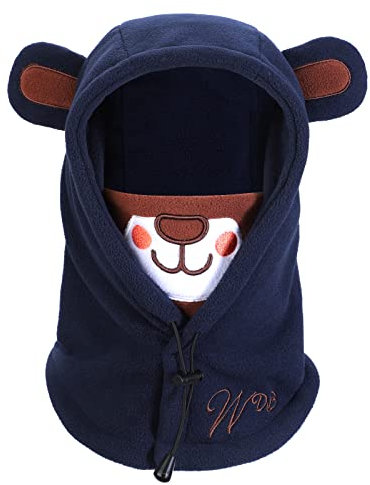PHOGARY Schalmütze Schlupfmütze Kinder, Polar Fleece Wintermütze Jungen Niedliches Bärendesign, Balaclava Gesichtsmaske, Sturmhaube Kinder Kapuzenschal, 47cm-52cm Verstellbar （Blau）
