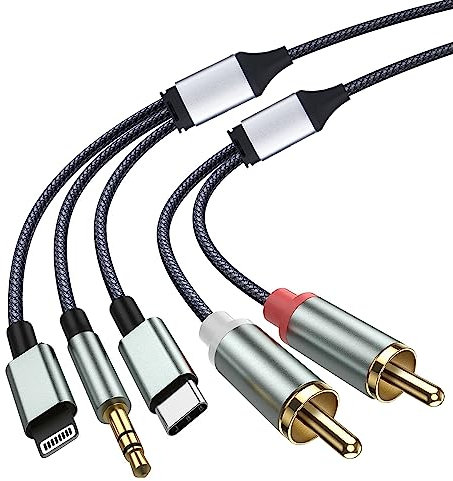 Bluechok RCA Stereo Cable, with USB C and 3.5mm Jack 2-Male Audio Aux Splitter Adapter, 3 in 1 Audio Cable for Select iPhone Models and Home Theater, Speaker, Power Amplifier, Car and More