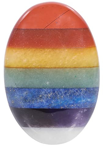 KYEYGWO 7 Chakren Stein Reiki Heilung Kristall Palmenstein, Oval Sorgen Stein Taschen Daumenstein Worry Stone Taschensteine Massagesteine für Meditation, Stress abbauen