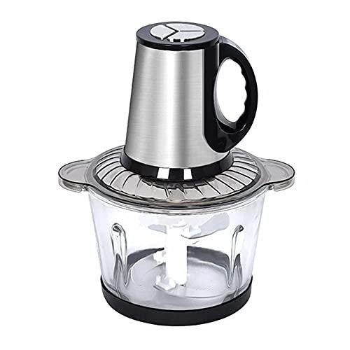 Hachoir électrique 2/3L Mini hachoir à viande électrique 220V 200-300W 3 vitesses avec poignée mélangeur à ail haché facile à ranger (Couleur : Acier inoxydable Taille : 2L) (Verre 2L) (Verre 2L)