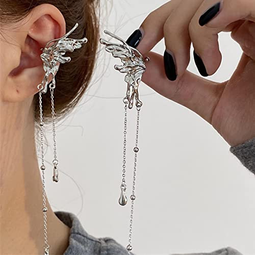 Wendalern Schmetterling Quaste Ohrringe - Lange Kette Zirkon Baumeln Ohr Manschette - Boho Sterling Silber Clip Auf Ohrringe Nicht Durchbohrt Elf Ohrschmuck Für Frauen