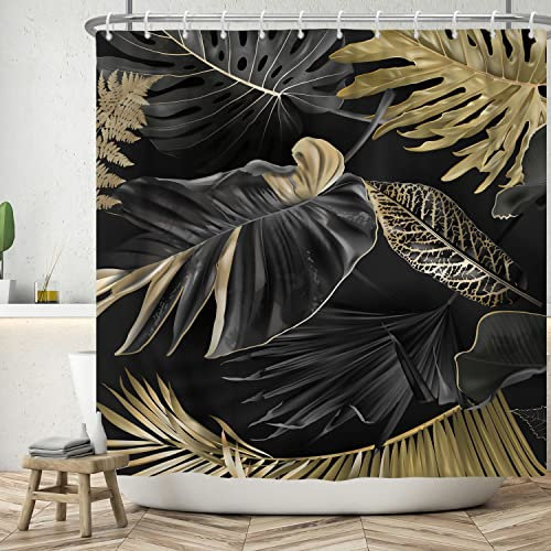 Ttincceer 180x180cm Rideau de Douche Feuille de Palmier avec Crochet Noir Plante Tropicale Feuille Rideau de Salle de Bain Jungle botanique Moderne Rideaux de Douche Rideau de Baignoire étanche