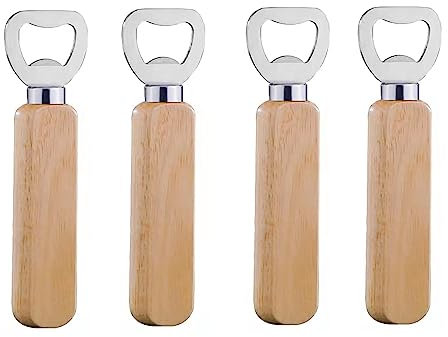 Abrebotellas Cerveza,4 Piezas Abrebotellas Mango de Madera Portátil Personalizado de Acero Inoxidable Abridor Cerveza Botellas para Hombres Hogar Cocina Bar Regalo