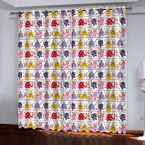 GOKSEL Fenster Vorhang Schlaufen-Vorhang 2 Stück x 140 B x 175cm H Farbenfroh & Elefant Dekorative Gardine Schlaufenschal Fenster-Schal