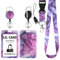 Amabro Marmor Ausweishalter Lanyard Set, Marmor Druck Ausweishalter, Kunststoff Ausweishalter einziehbarer Ausweishalter mit abreißbarem Schlüsselband vertikaler Kartenschutz (Lila)