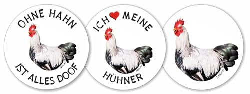 AdriLeo - Runde Aufkleber 3er-Set - Hahn - Deko Autoaufkleber Sticker Huhn Hühner