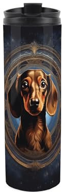 Purely Home Dachshund Travel Mug - Sausage Dog Novelty Gift - Reusable Stainless Steel Vacuum-Sealed Double-Walled Hot/Cold Drinks Travel Flask 500ml (16 fl oz)