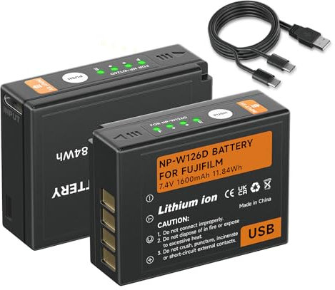Mspalocell 2 Stück NP-W126S Akku USB 1600mAh mit USB Typ-C-Ladung,Kompatibel mit Fuji Fujifilm FinePix HS30EXR HS35EXR HS50EXR X-A1 X-E1 X-E2 X-E3 X-M1 X-Pro1 X-T1 X-T3 X-T30 X-T100 X100F X100V