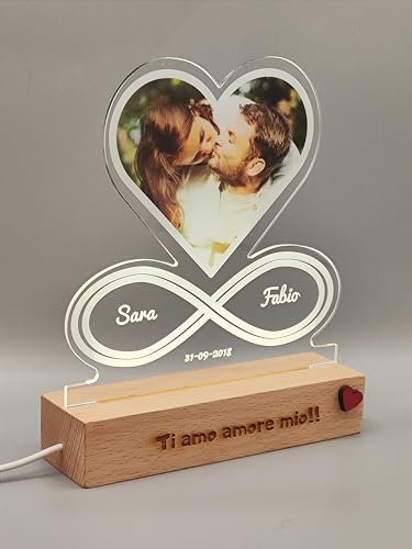 SBUGATTA |Lampada Personalizzata Con Foto |Idea Regalo Per lei e Lui |Regalo Festa della Mamma |idea Regalo San Valentino |Regalo Anniversario |Idea Regalo Natale |Regalo Matrimonio(Cuore-Infinito)
