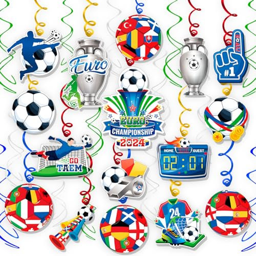 HOWAF 30 PCS Décorations de Tourbillon Suspendues de 2024 Football Euro, Drapeau de Football à Suspendre Tourbillons, Kit Supporter France pour Décorations Euro Football 2024 Coupe du Monde