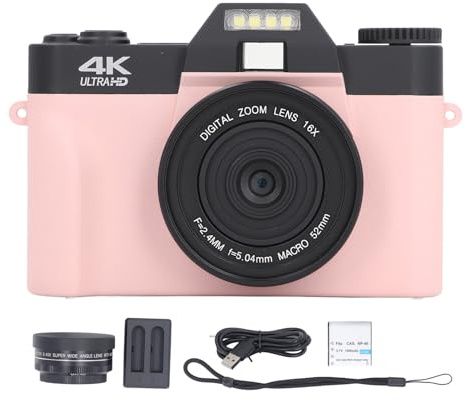 Yanmis 4K Digitalkamera für Fotografie, 4K 48MP, 16-facher Digitalzoom, Digitalkamera mit automatischem Fokus mit faltbarem Display von 3 Zoll bis 180 Grad,