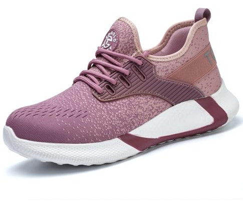 tqgold Sicherheitsschuhe Herren Damen Leicht Arbeitsschuhe Sportlich Schutzschuhe Stahlkappenschuhe rutschfest Atmungsaktiv (Größe 42EU,Hellrosa)
