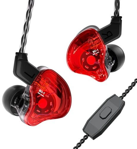 Yinyoo CCZ Melody in-Ear-Monitors Hybrid 1BA 1DD HiFi Écouteur Basses Profondes léger Écouteur Intra-auriculaire IEM avec câble 4N OFC pour Musicien/Batteur/Bassiste (Rouge, avec Micro)